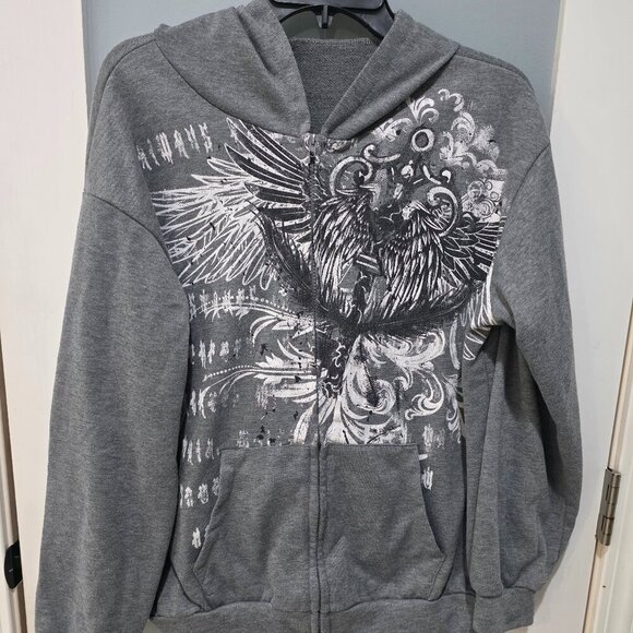 Romwe Grey Zip Up Hoodie with Graphic Print – Women’s Medium - Picture 1 of 10